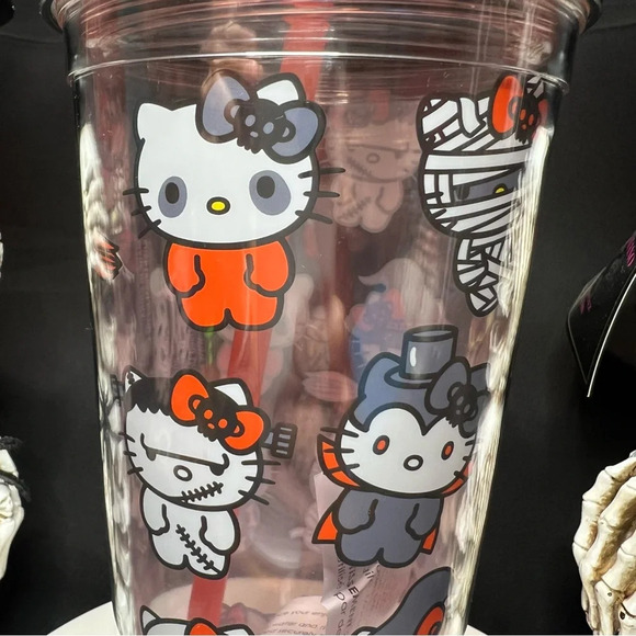 2024 Sanrio Hello Kitty Halloween Tumbler w/ Kitty Pumpkin Straw Topper - Picture 7 of 12